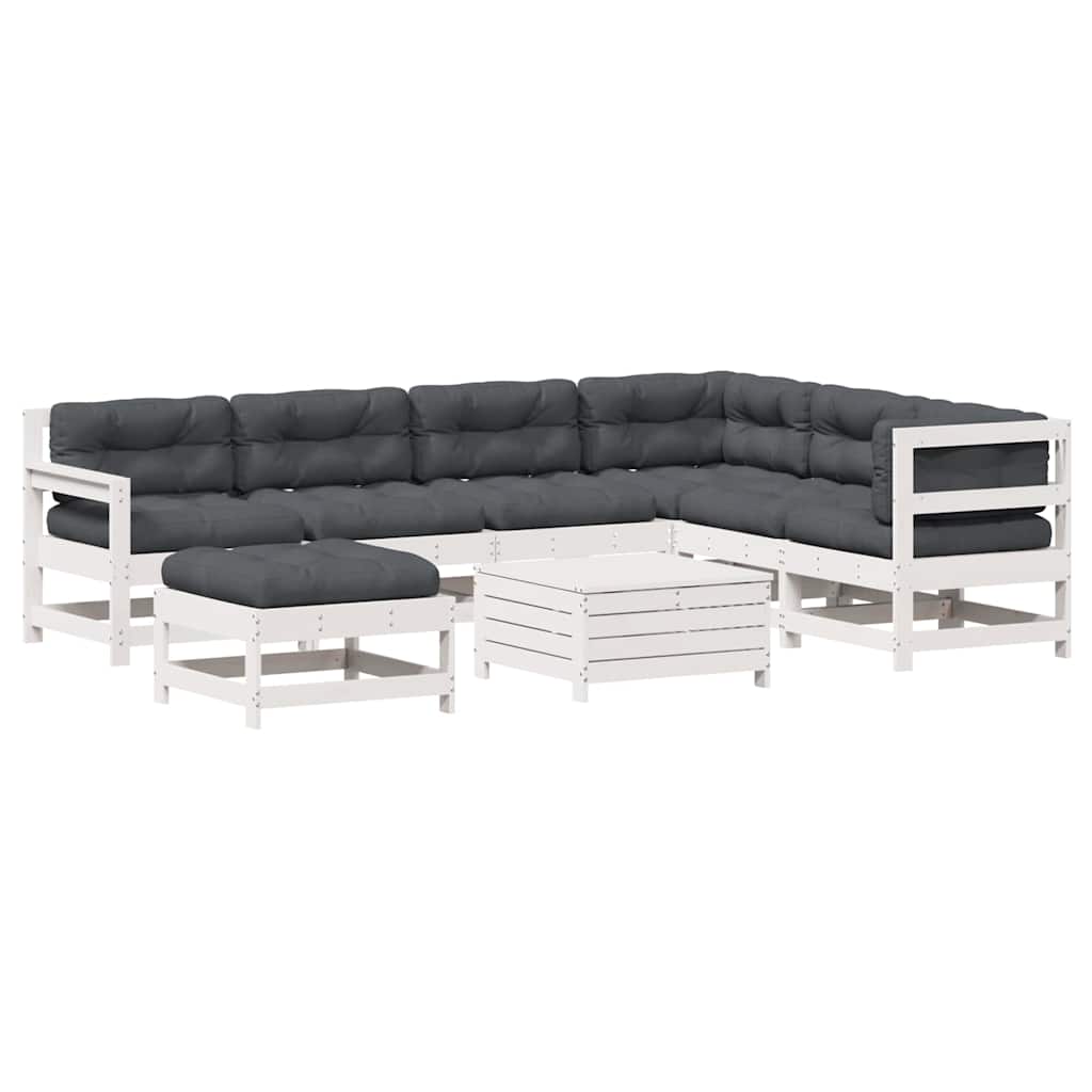 8-delige Loungeset met kussens massief grenenhout wit