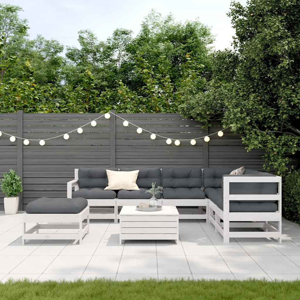8-delige Loungeset met kussens massief grenenhout wit