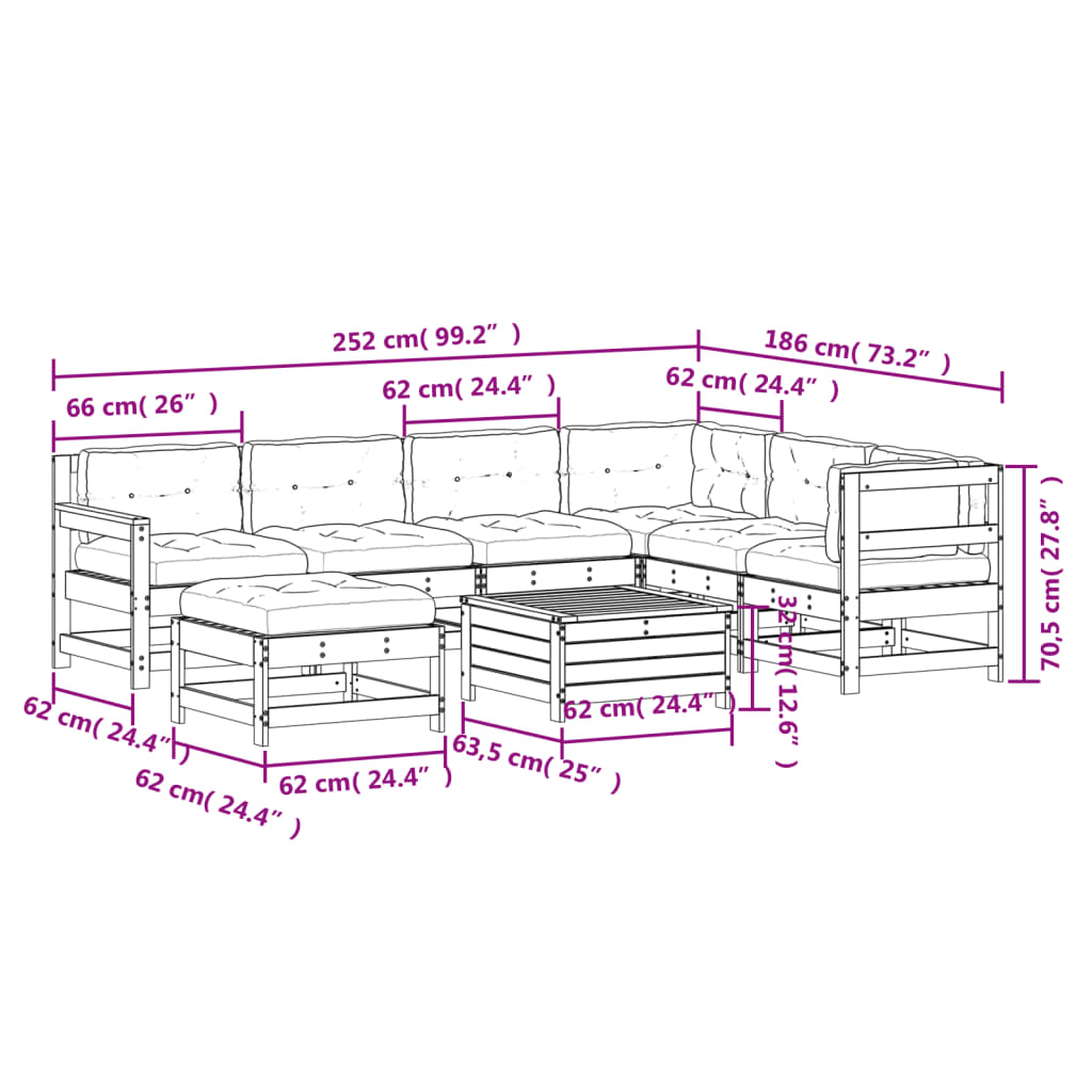 8-delige Loungeset met kussens geïmpregneerd grenenhout is nu te koop bij PeponiXL, paradijselijk wonen!