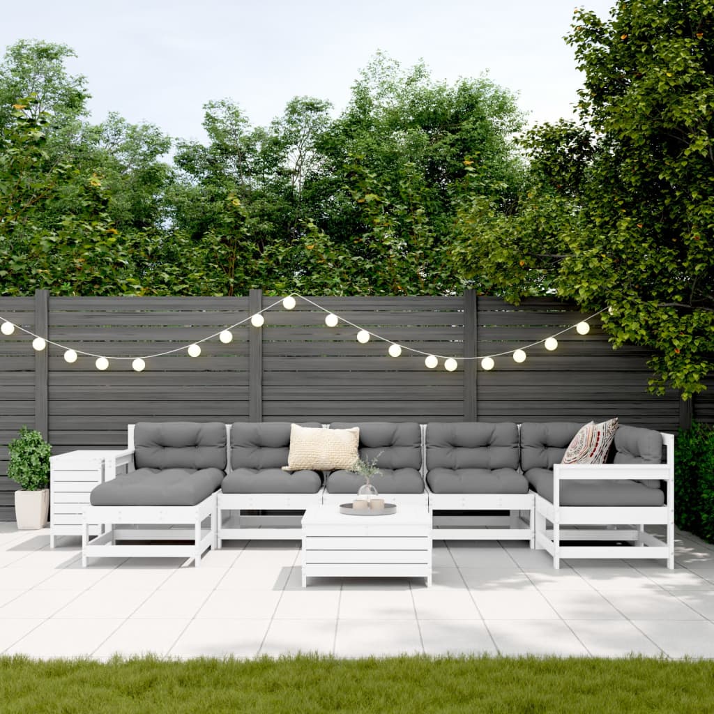 9-delige Loungeset massief grenenhout wit