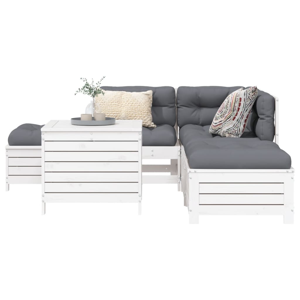 6-delige Loungeset massief grenenhout wit is nu te koop bij PeponiXL, paradijselijk wonen!