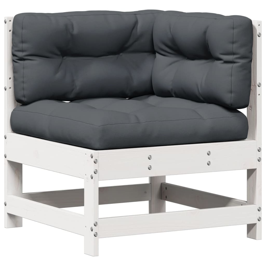 5-delige Loungeset met kussens massief grenenhout wit