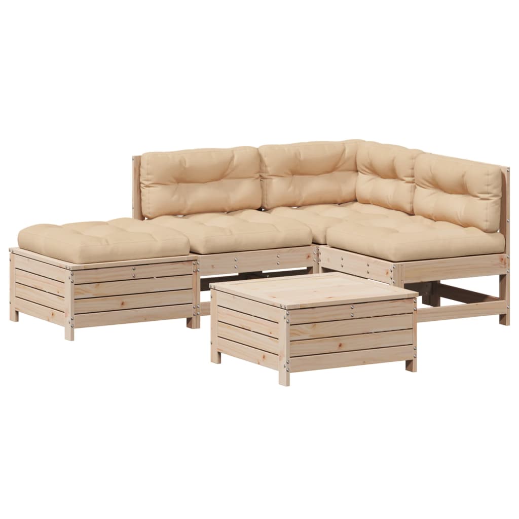 5-delige Loungeset met kussens massief grenenhout is nu te koop bij PeponiXL, paradijselijk wonen!