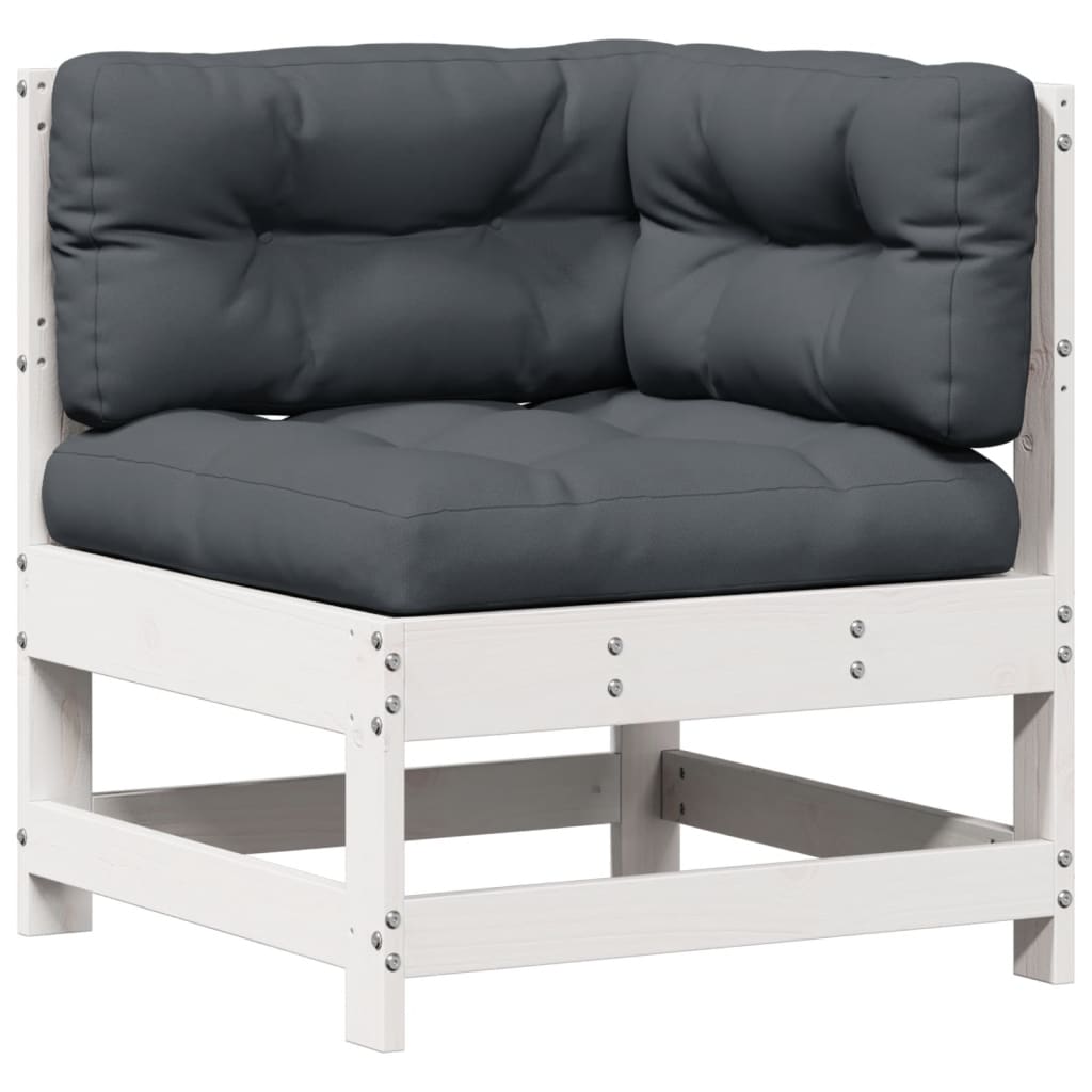 5-delige Loungeset met kussens massief grenenhout wit