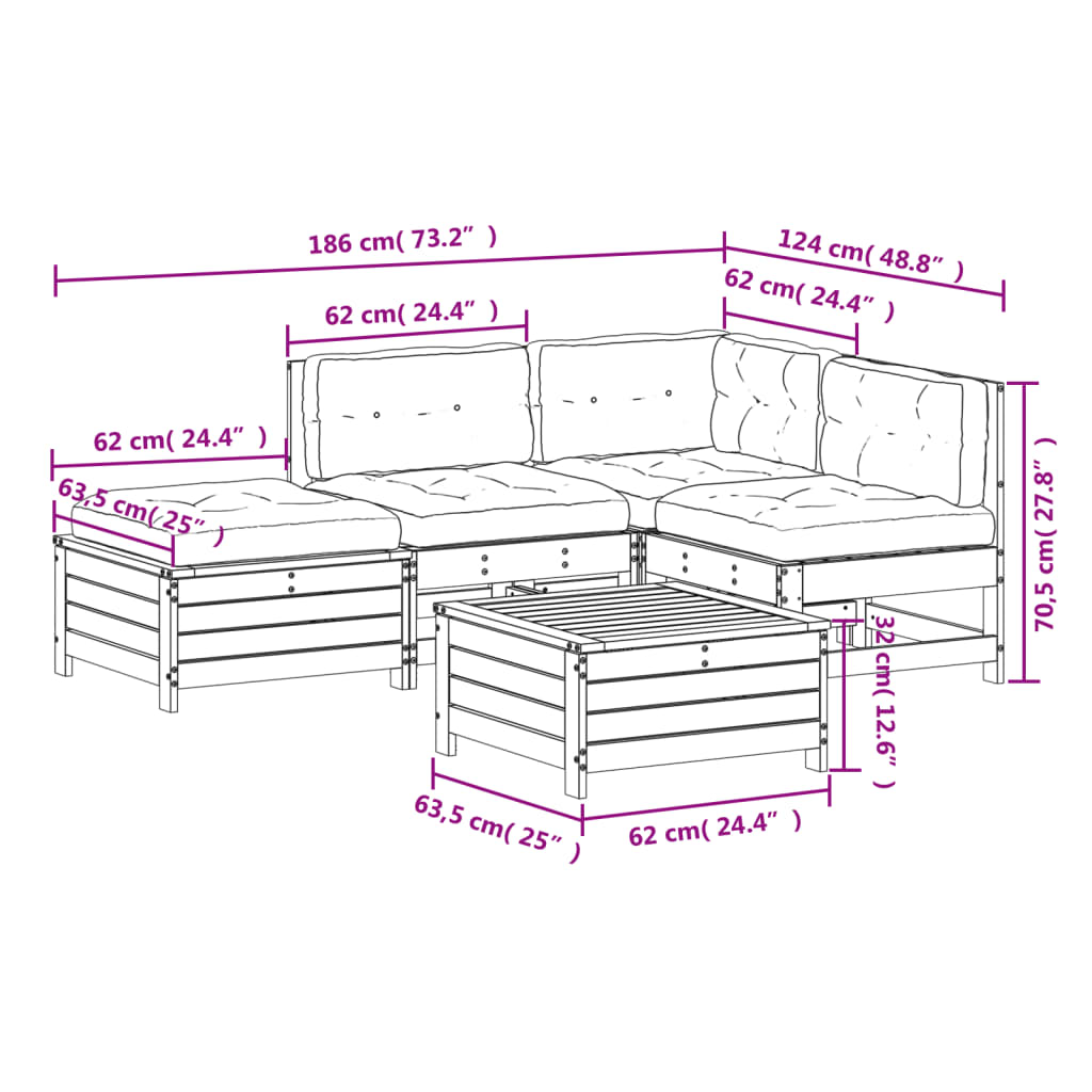 5-delige Loungeset met kussens geïmpregneerd grenenhout is nu te koop bij PeponiXL, paradijselijk wonen!