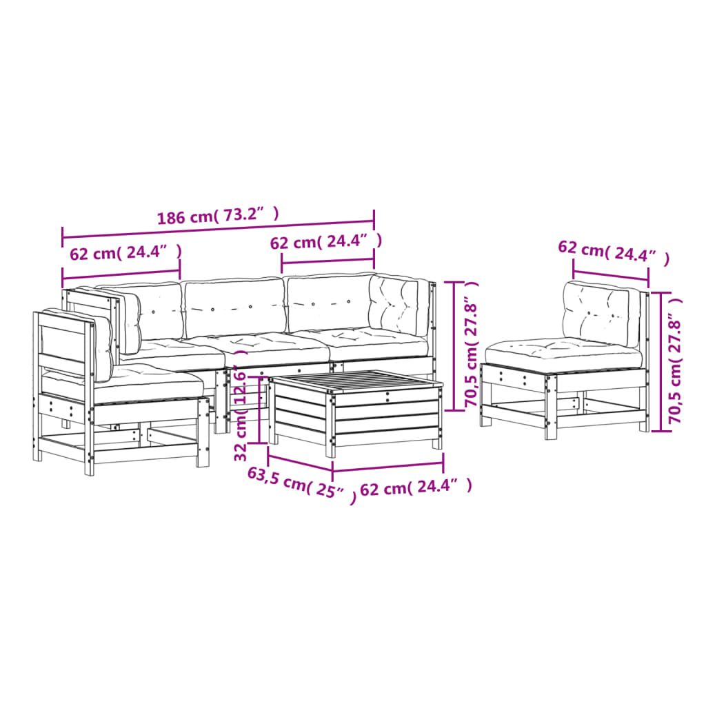6-delige Loungeset met kussens massief grenenhout is nu te koop bij PeponiXL, paradijselijk wonen!