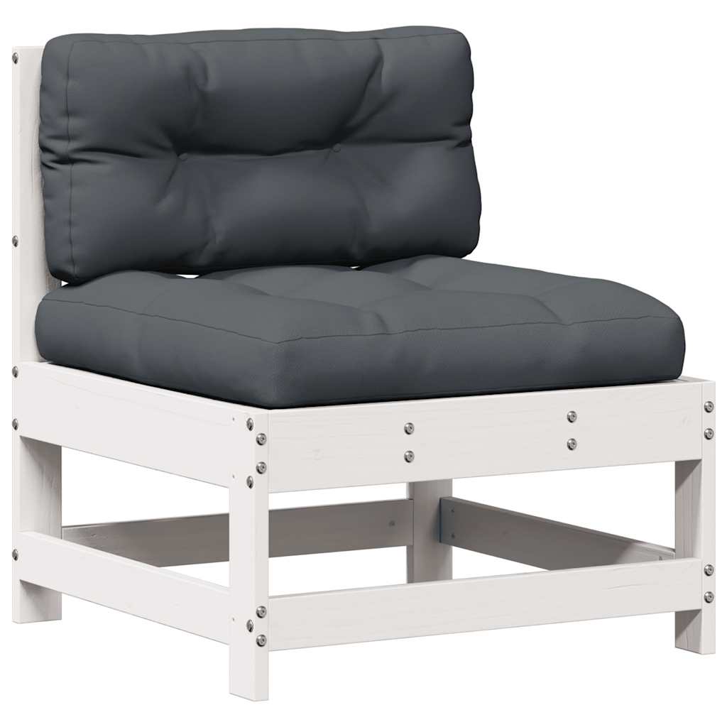 6-delige Loungeset met kussens massief grenenhout wit