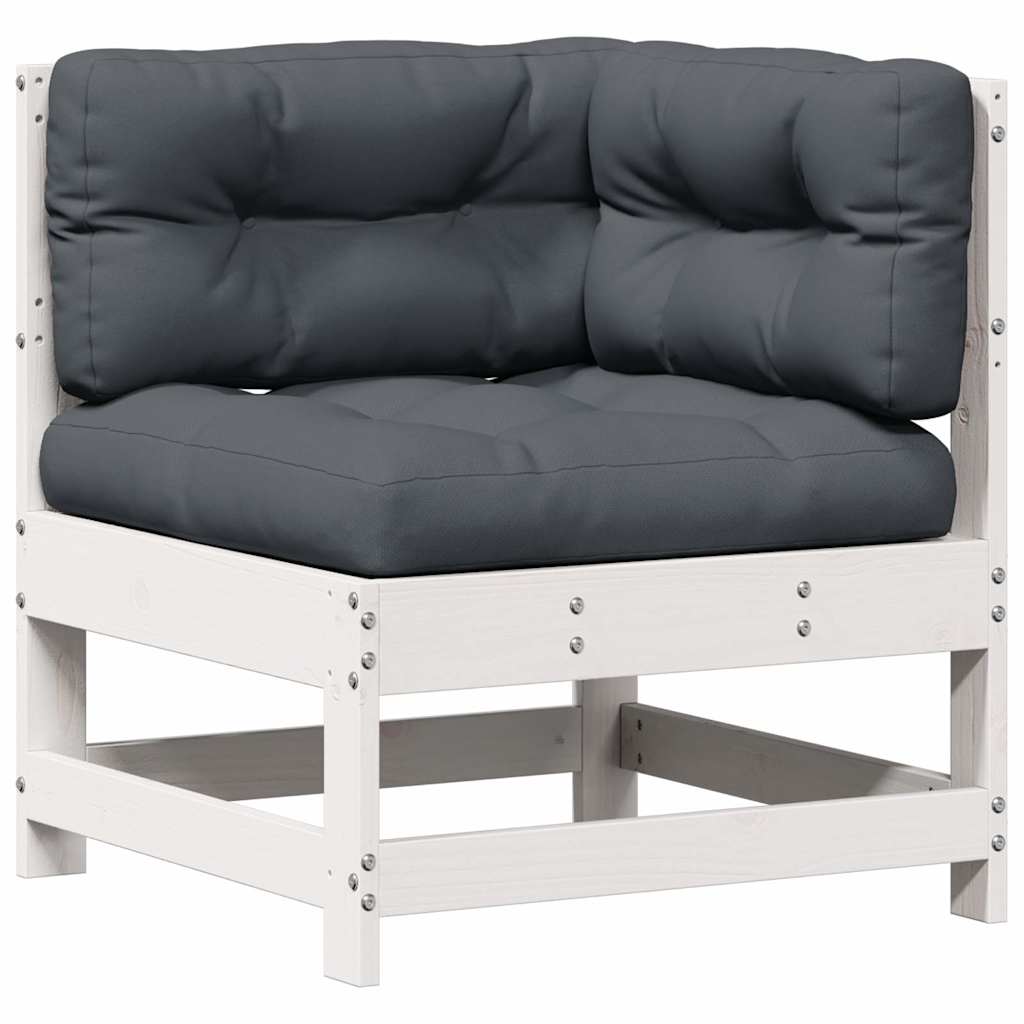 6-delige Loungeset met kussens massief grenenhout wit