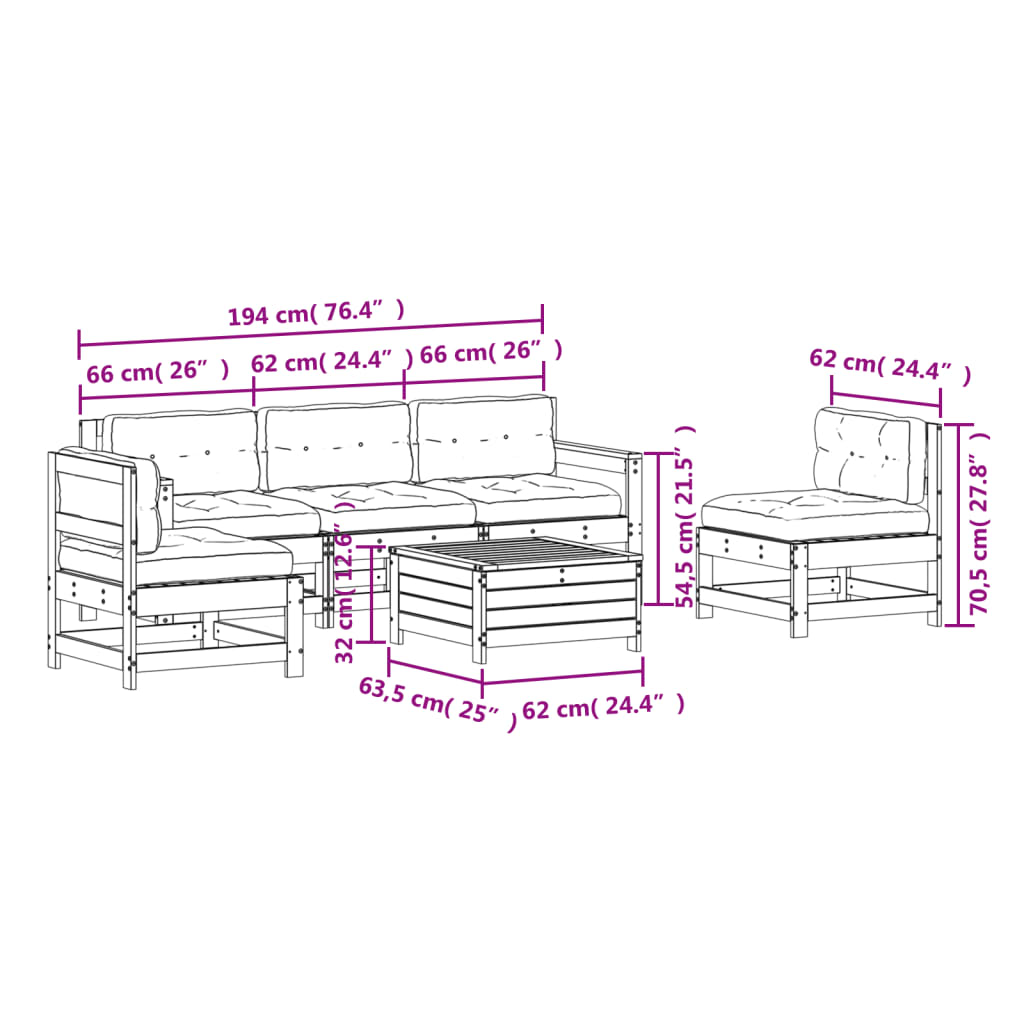 6-delige Loungeset met kussens massief grenenhout is nu te koop bij PeponiXL, paradijselijk wonen!