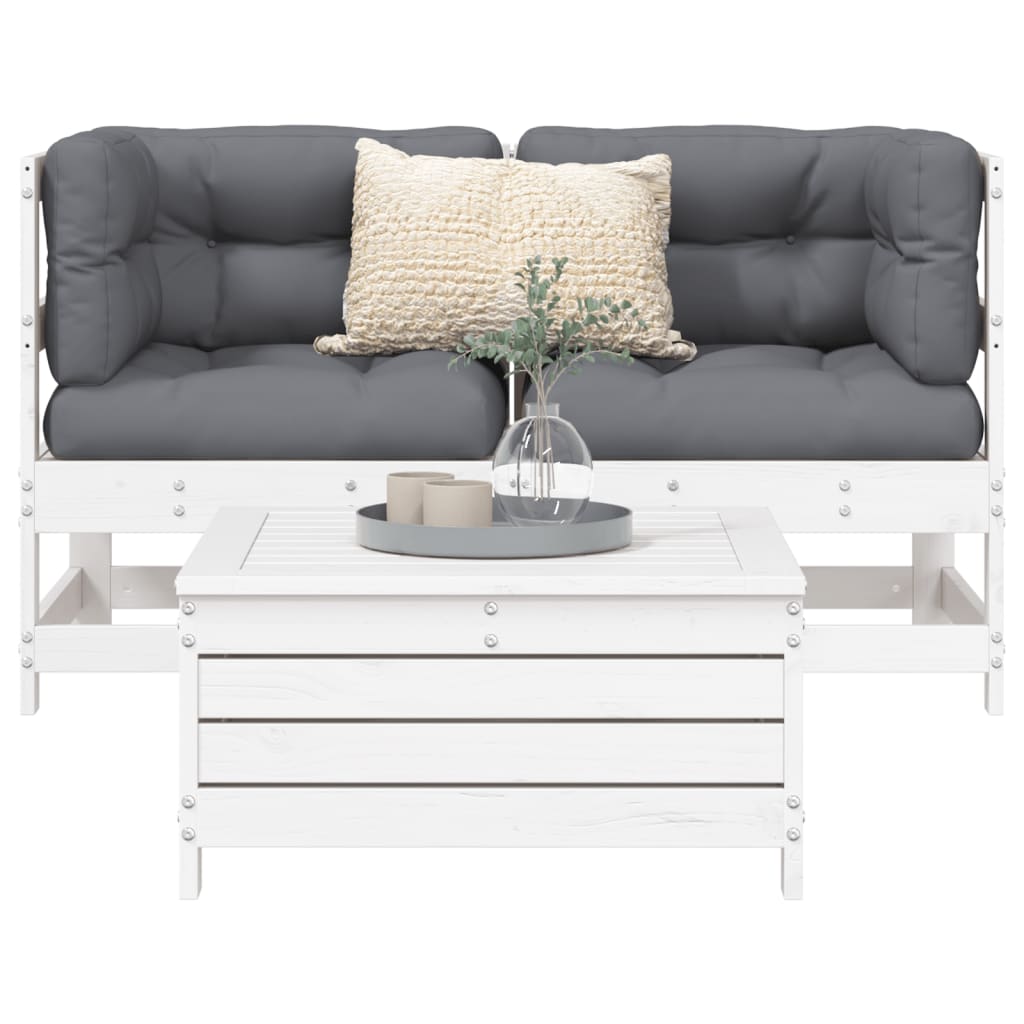 3-delige Loungeset massief grenenhout wit is nu te koop bij PeponiXL, paradijselijk wonen!