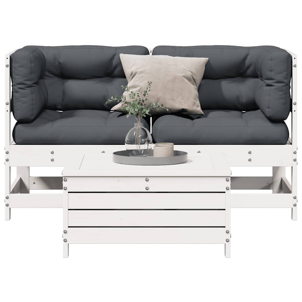 3-delige Loungeset met kussens massief grenenhout wit