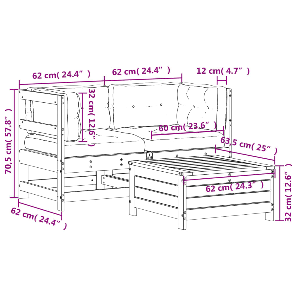 3-delige Loungeset met kussens geïmpregneerd grenenhout is nu te koop bij PeponiXL, paradijselijk wonen!