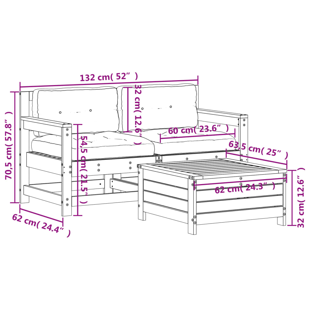 3-delige Loungeset met kussens massief grenenhout is nu te koop bij PeponiXL, paradijselijk wonen!