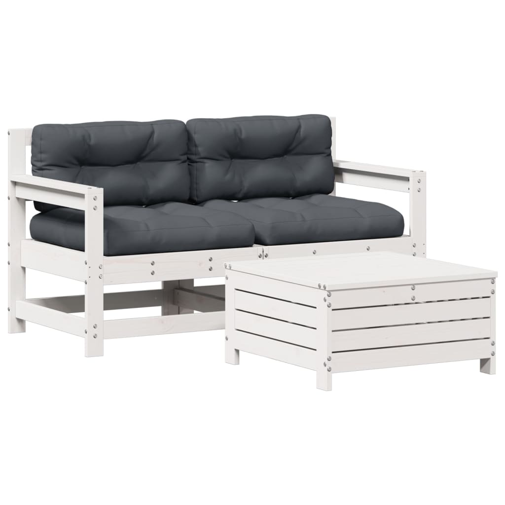 3-delige Loungeset met kussens massief grenenhout wit is nu te koop bij PeponiXL, paradijselijk wonen!