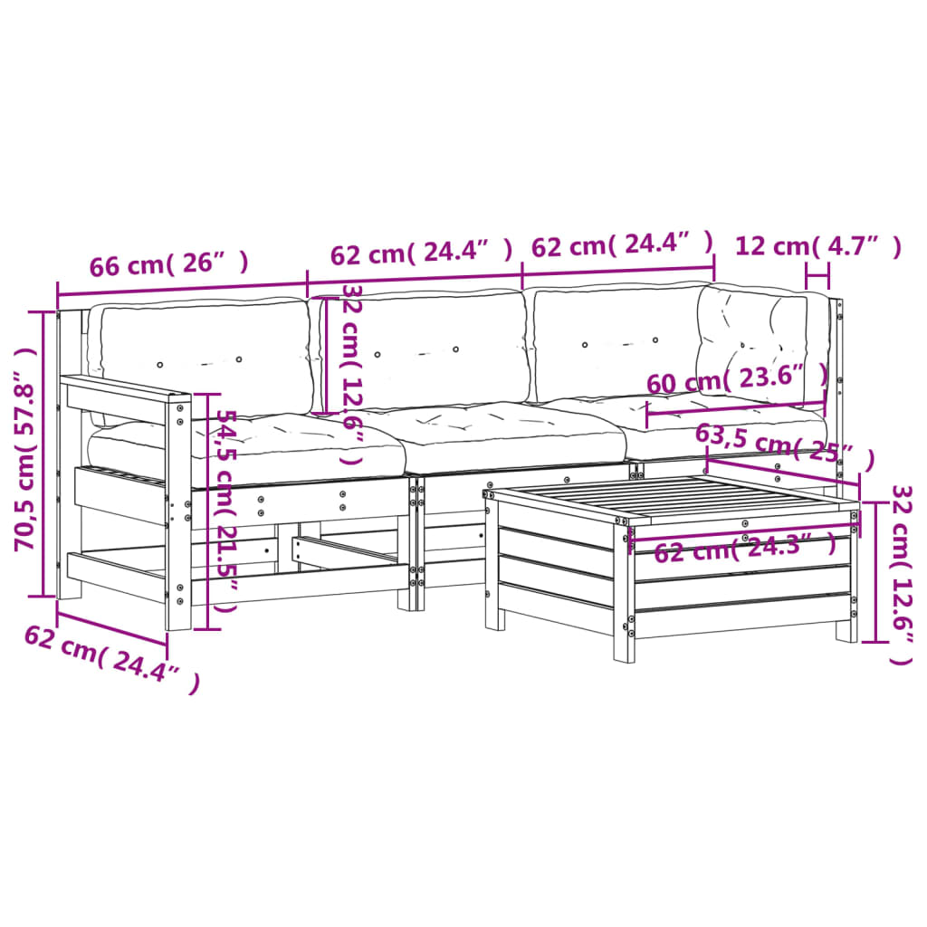 4-delige Loungeset massief grenenhout is nu te koop bij PeponiXL, paradijselijk wonen!