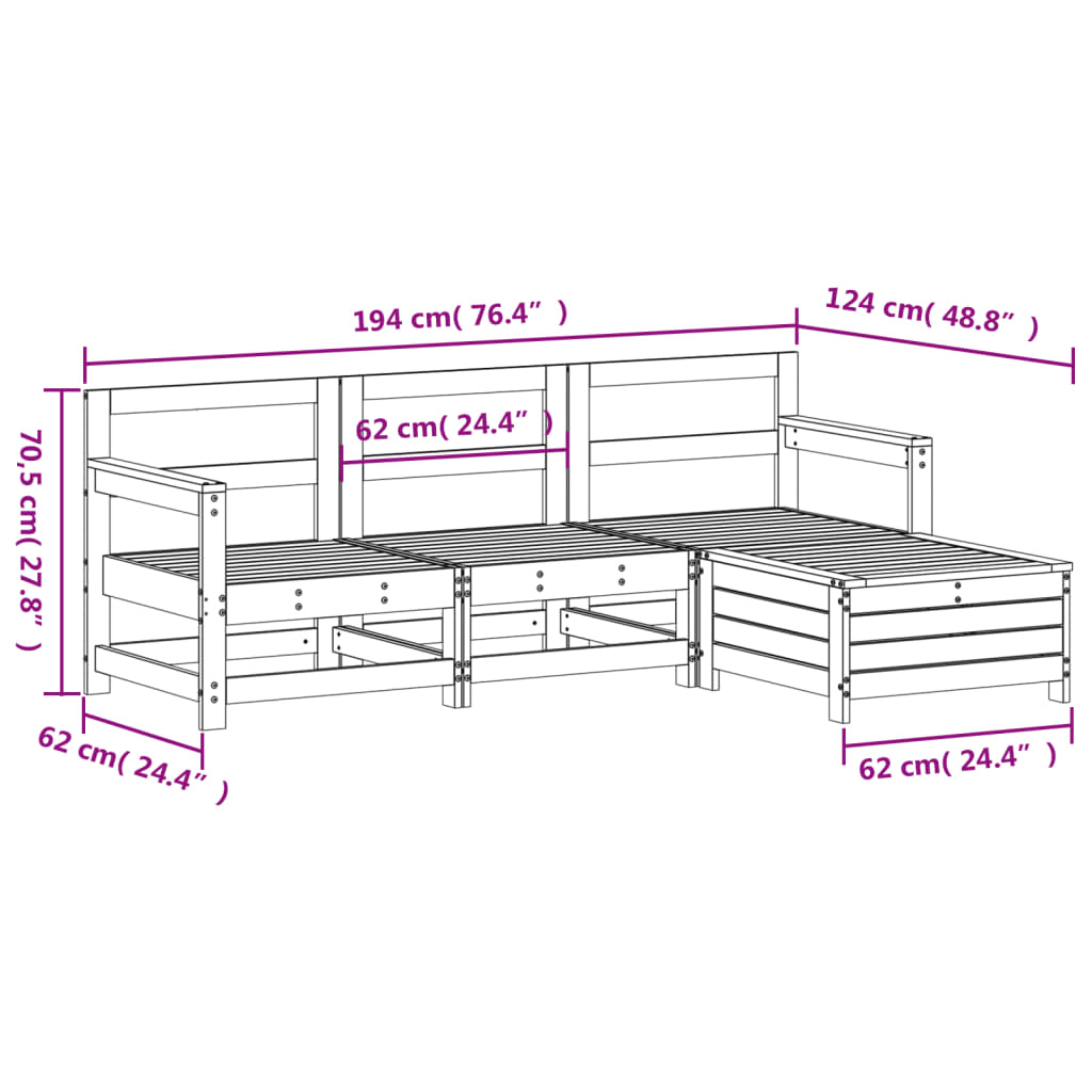4-delige Loungeset massief grenenhout wit is nu te koop bij PeponiXL, paradijselijk wonen!