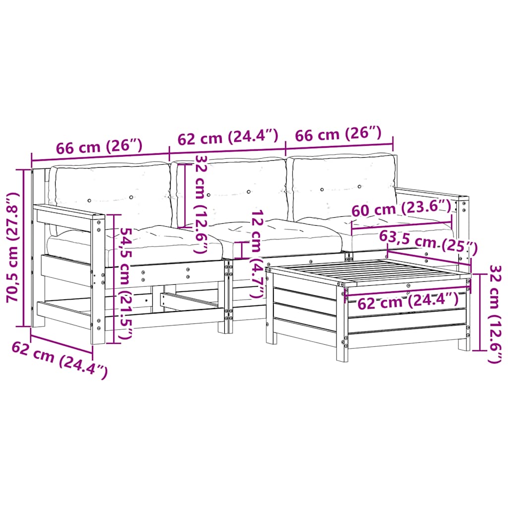 4-delige Loungeset massief grenenhout is nu te koop bij PeponiXL, paradijselijk wonen!