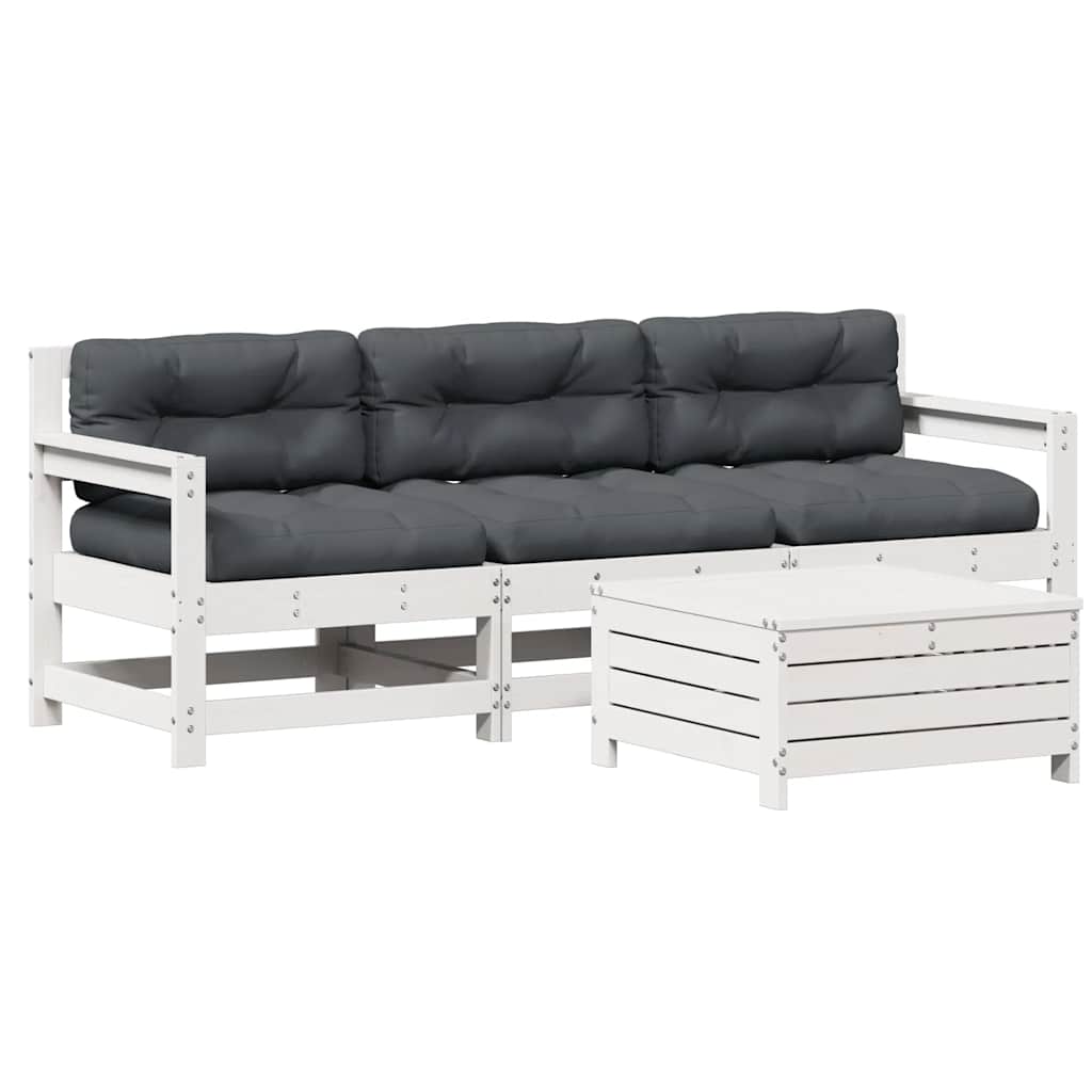 4-delige Loungeset met kussens massief grenenhout