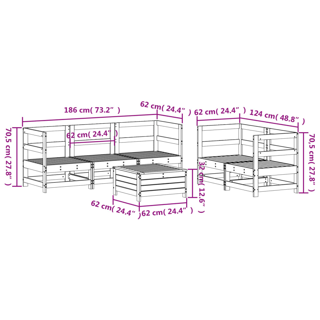 6-delige Loungeset massief grenenhout wit is nu te koop bij PeponiXL, paradijselijk wonen!