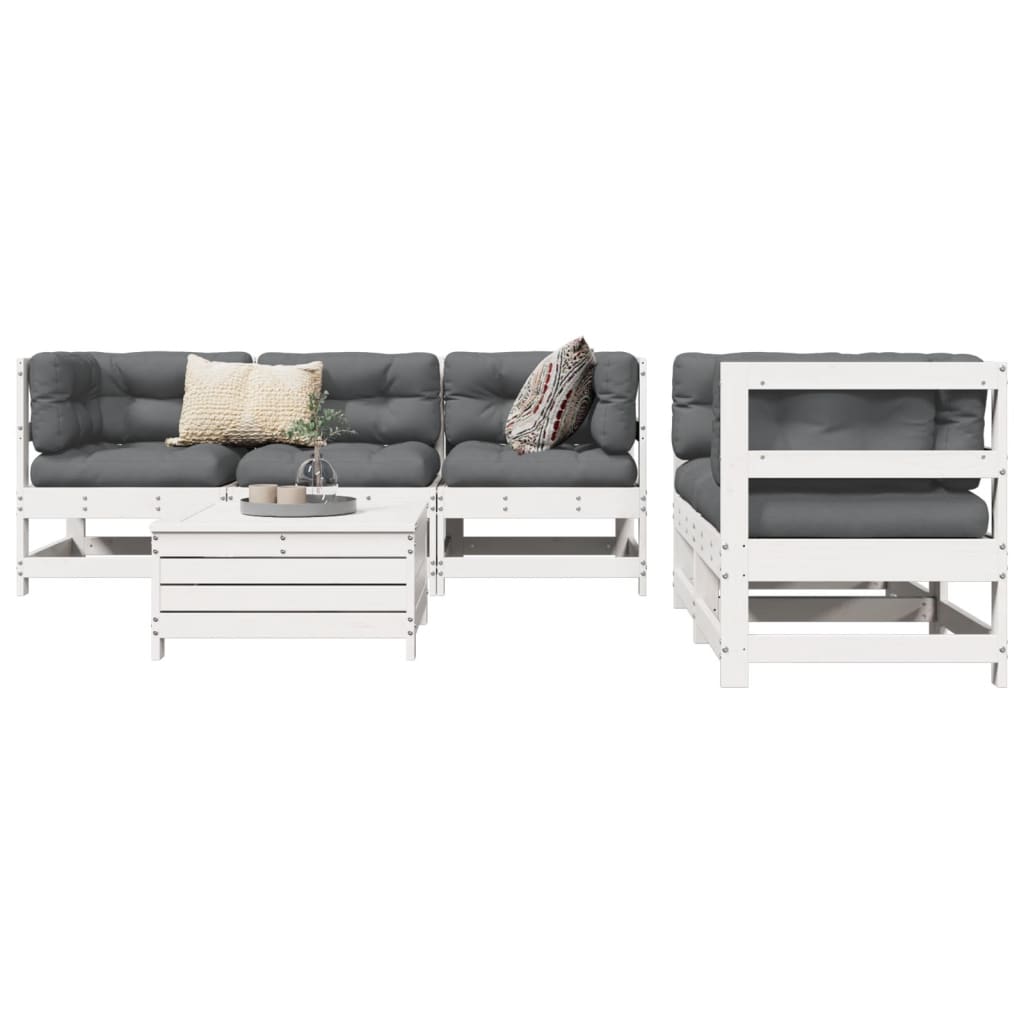 6-delige Loungeset massief grenenhout wit is nu te koop bij PeponiXL, paradijselijk wonen!