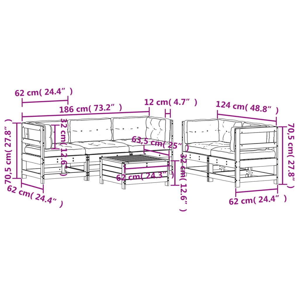6-delige Loungeset met kussens massief grenenhout is nu te koop bij PeponiXL, paradijselijk wonen!