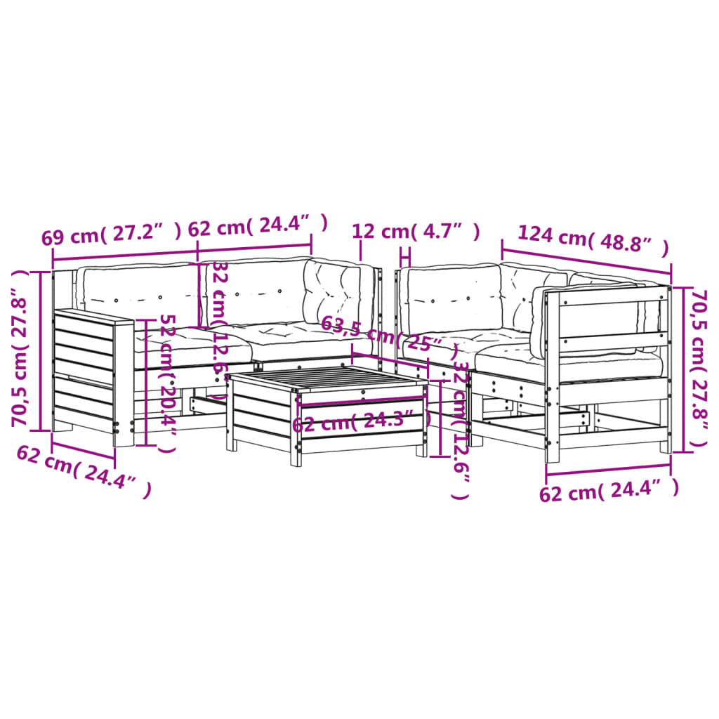 5-delige Loungeset met kussens geïmpregneerd grenenhout is nu te koop bij PeponiXL, paradijselijk wonen!