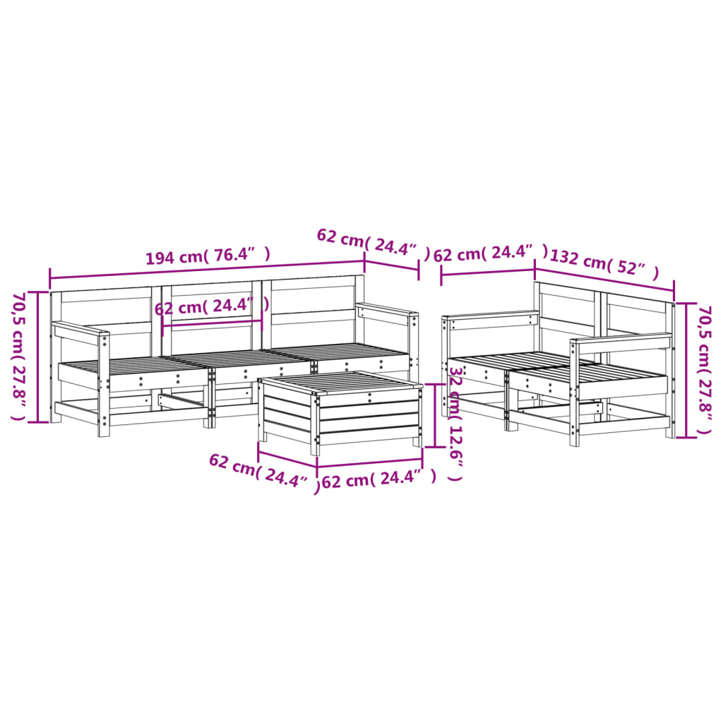 6-delige Loungeset massief douglas vurenhout