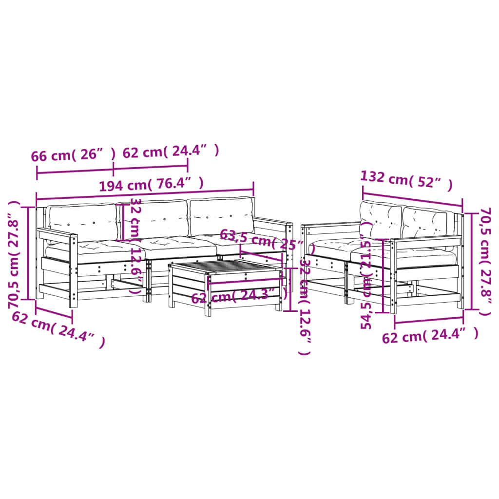 6-delige Loungeset met kussens massief grenenhout is nu te koop bij PeponiXL, paradijselijk wonen!