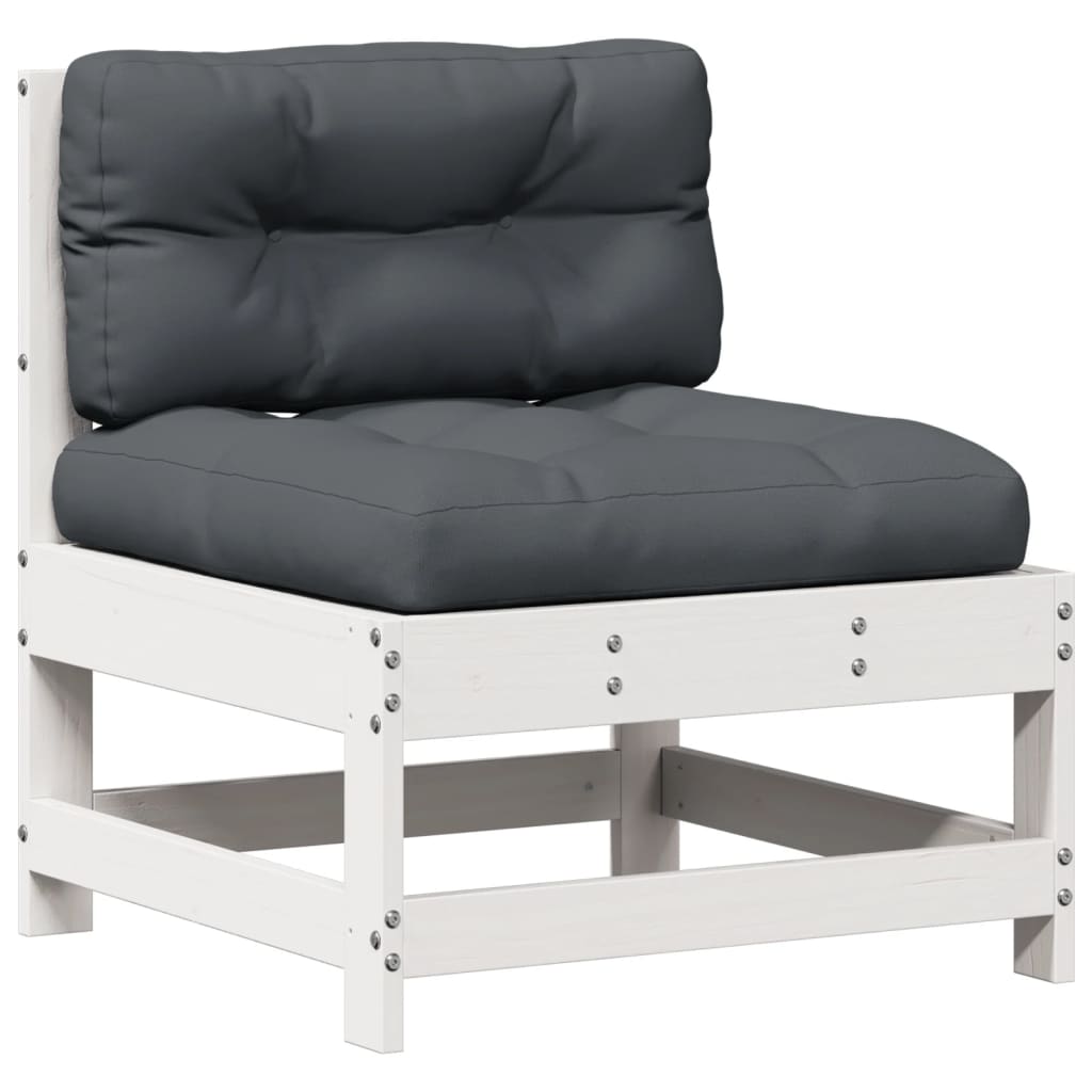 6-delige Loungeset met kussens massief grenenhout wit