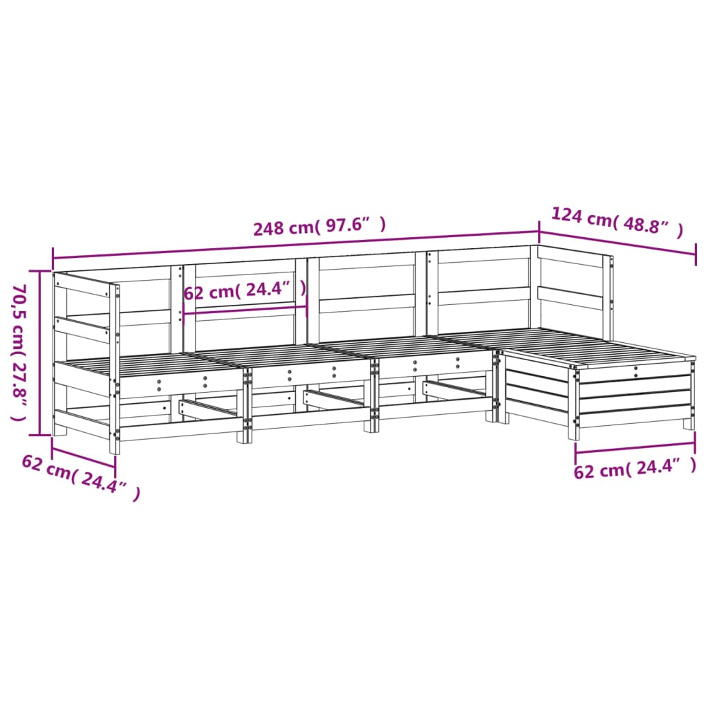 5-delige Loungeset massief grenenhout wit is nu te koop bij PeponiXL, paradijselijk wonen!