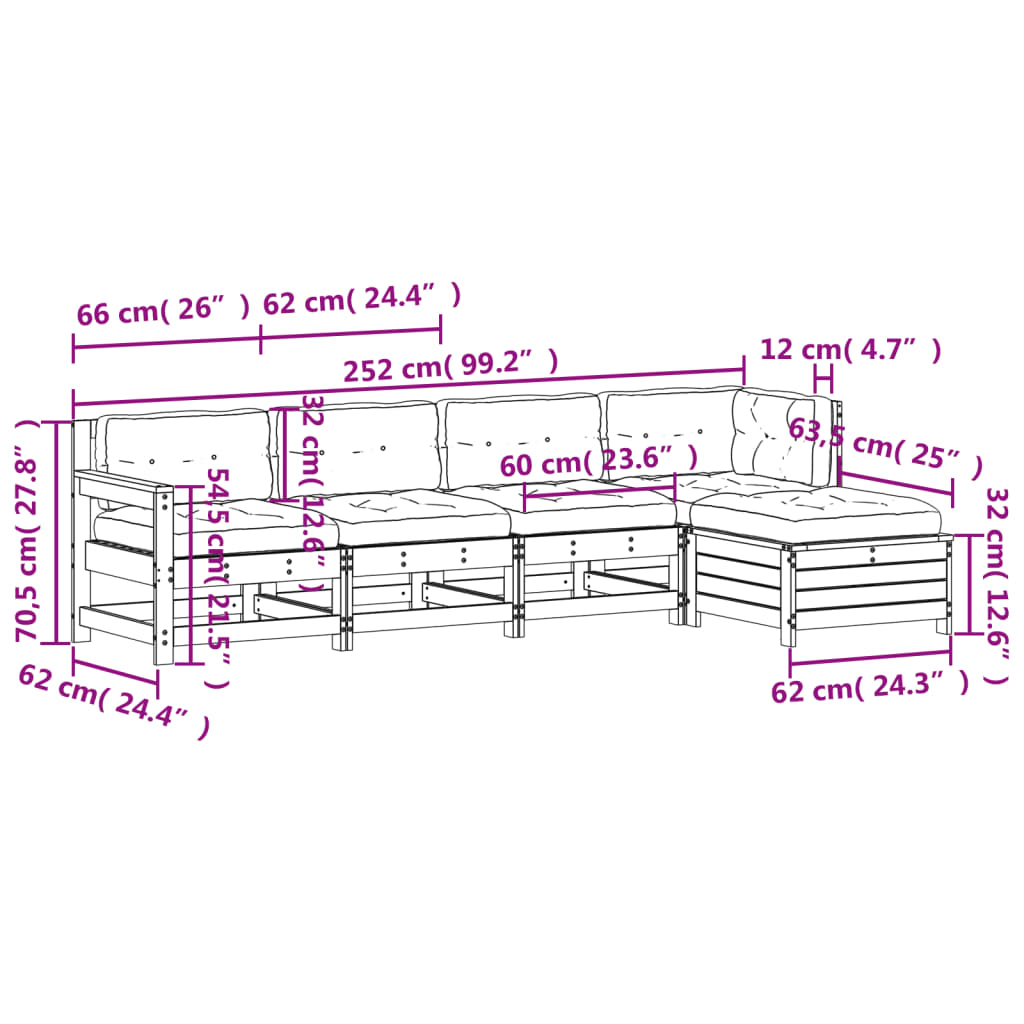 5-delige Loungeset met kussens massief grenenhout is nu te koop bij PeponiXL, paradijselijk wonen!