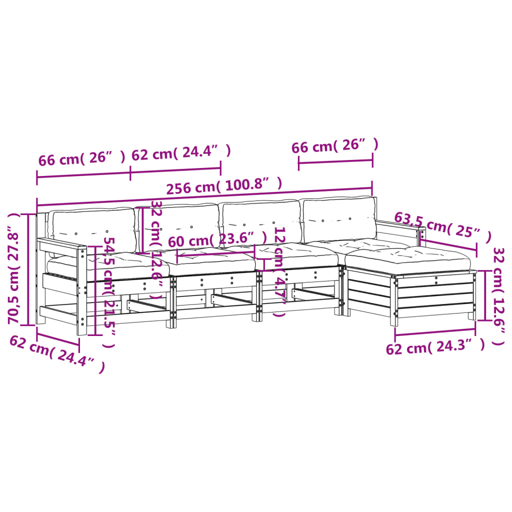 5-delige Loungeset met kussens massief grenenhout is nu te koop bij PeponiXL, paradijselijk wonen!