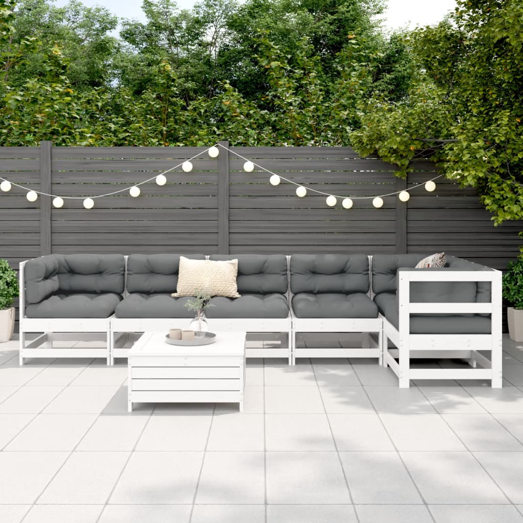 7-delige Loungeset massief grenenhout wit is nu te koop bij PeponiXL, paradijselijk wonen!