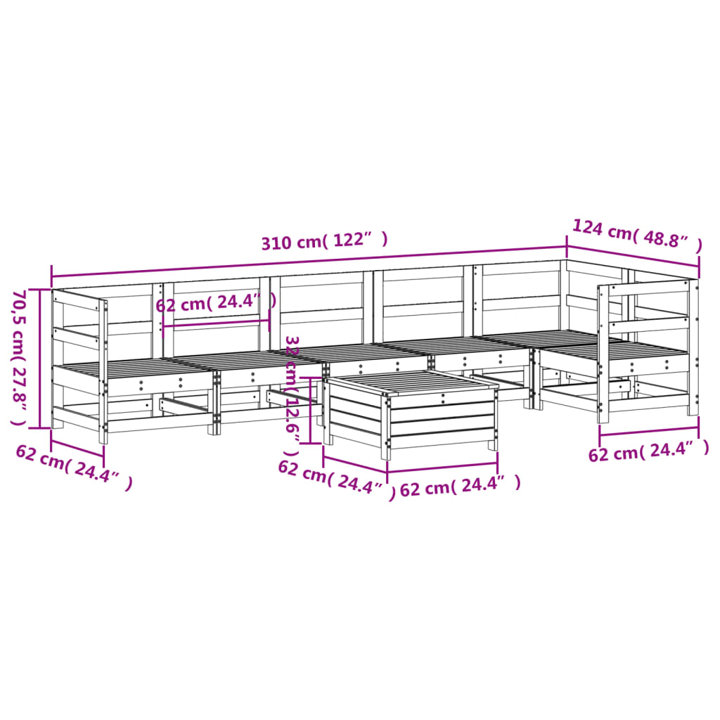 7-delige Loungeset massief grenenhout wit is nu te koop bij PeponiXL, paradijselijk wonen!