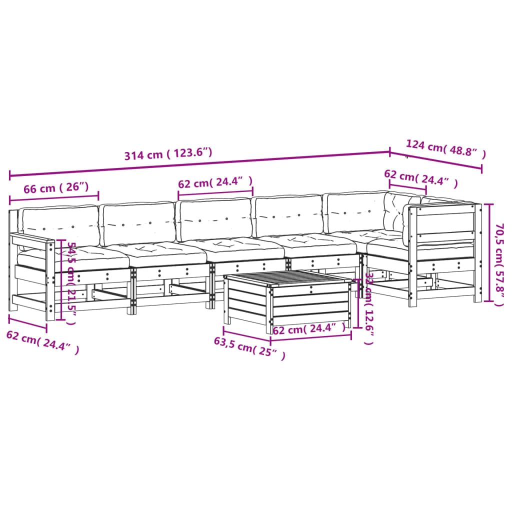 7-delige Loungeset met kussens massief grenenhout is nu te koop bij PeponiXL, paradijselijk wonen!