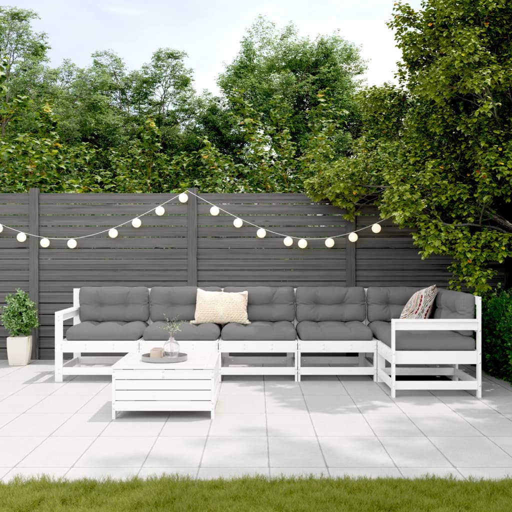 7-delige Loungeset massief grenenhout wit is nu te koop bij PeponiXL, paradijselijk wonen!