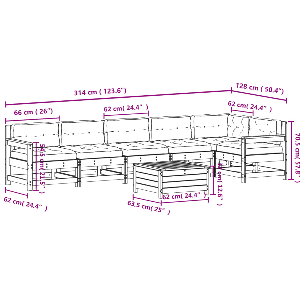7-delige Loungeset met kussens massief grenenhout is nu te koop bij PeponiXL, paradijselijk wonen!