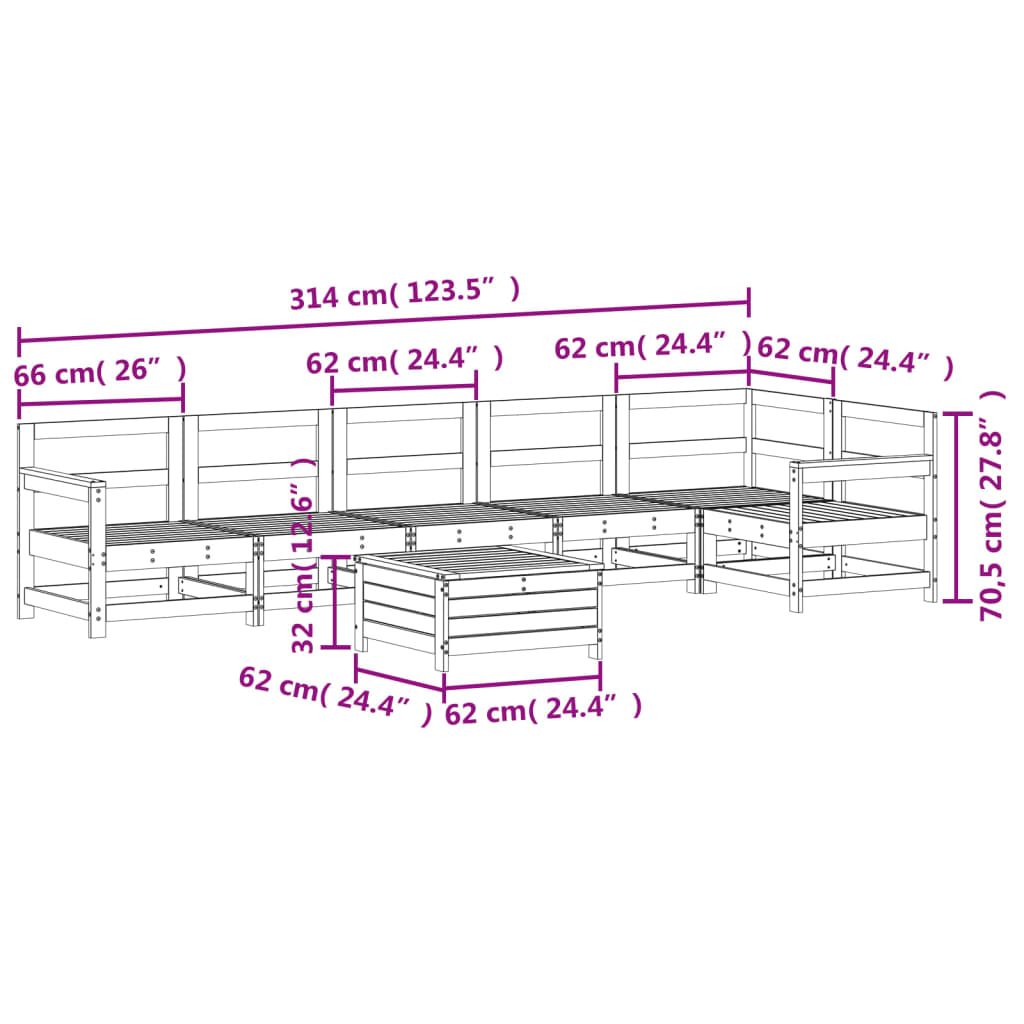 7-delige Loungeset massief grenenhout wit is nu te koop bij PeponiXL, paradijselijk wonen!
