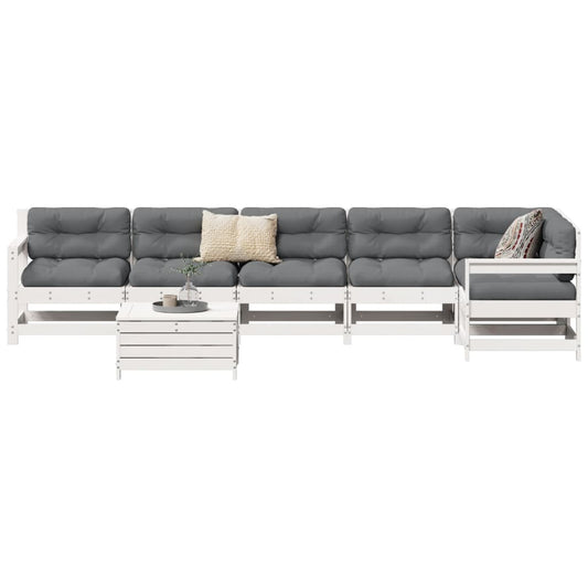 7-delige Loungeset massief grenenhout wit is nu te koop bij PeponiXL, paradijselijk wonen!
