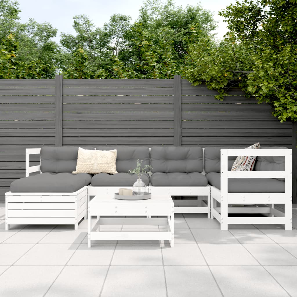 7-delige Loungeset massief grenenhout wit is nu te koop bij PeponiXL, paradijselijk wonen!