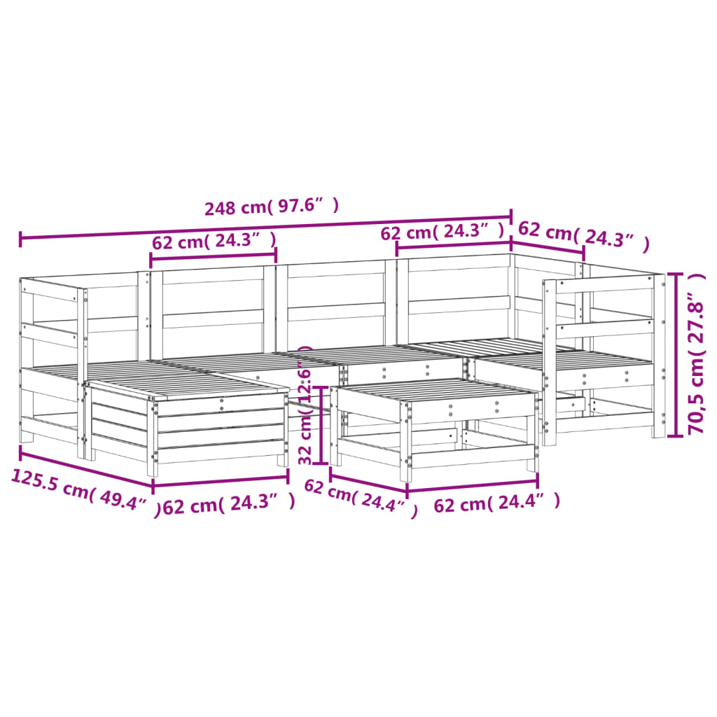7-delige Loungeset massief grenenhout wit is nu te koop bij PeponiXL, paradijselijk wonen!