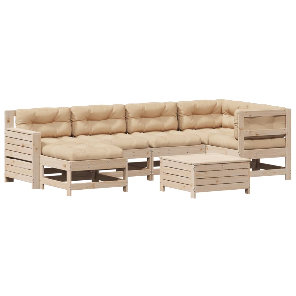 7-delige Loungeset met kussens massief grenenhout
