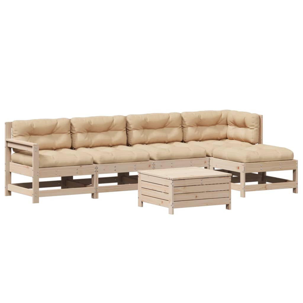 6-delige Loungeset met kussens massief grenenhout