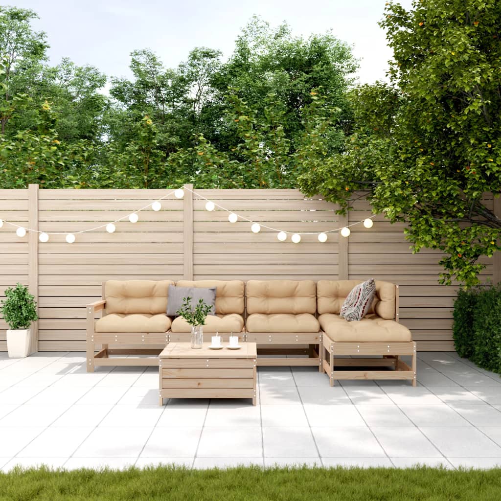 6-delige Loungeset met kussens massief grenenhout