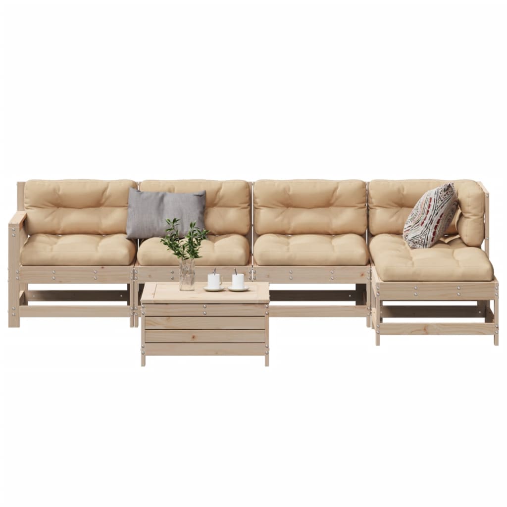 6-delige Loungeset met kussens massief grenenhout