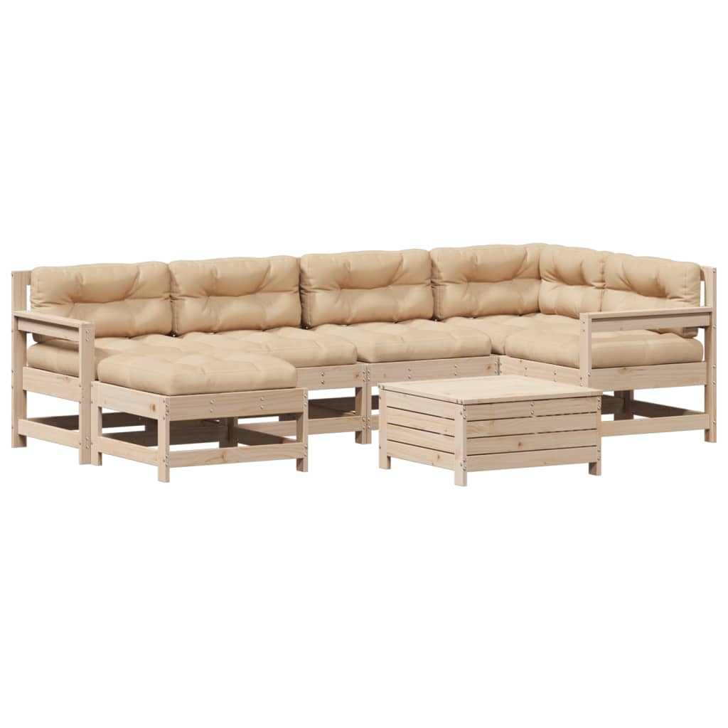 7-delige Loungeset met kussens massief grenenhout