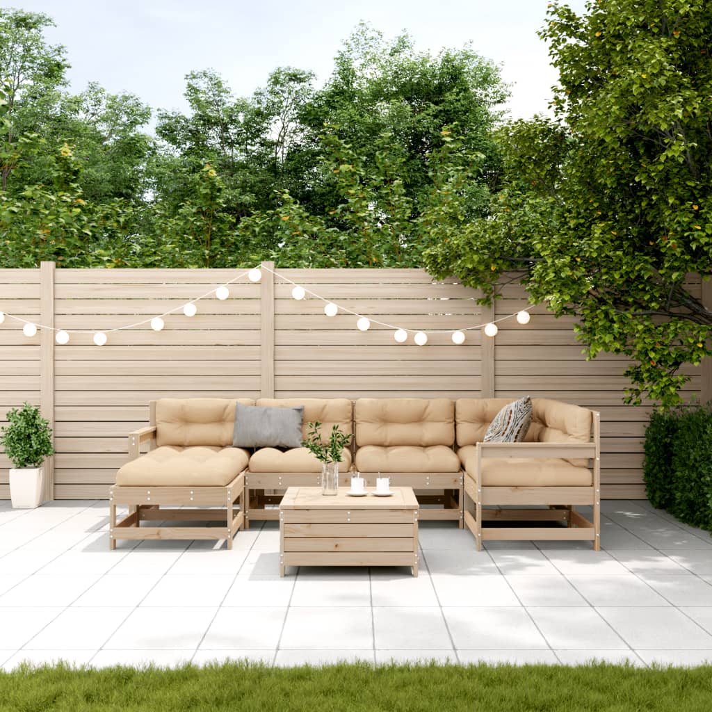 7-delige Loungeset met kussens massief grenenhout