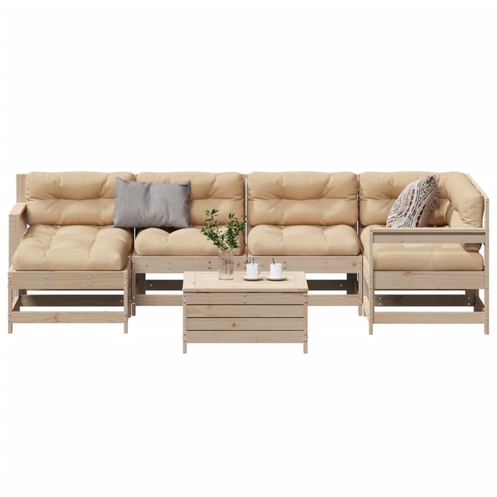 7-delige Loungeset met kussens massief grenenhout