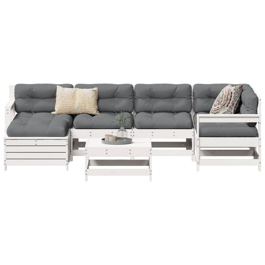7-delige Loungeset massief grenenhout wit is nu te koop bij PeponiXL, paradijselijk wonen!