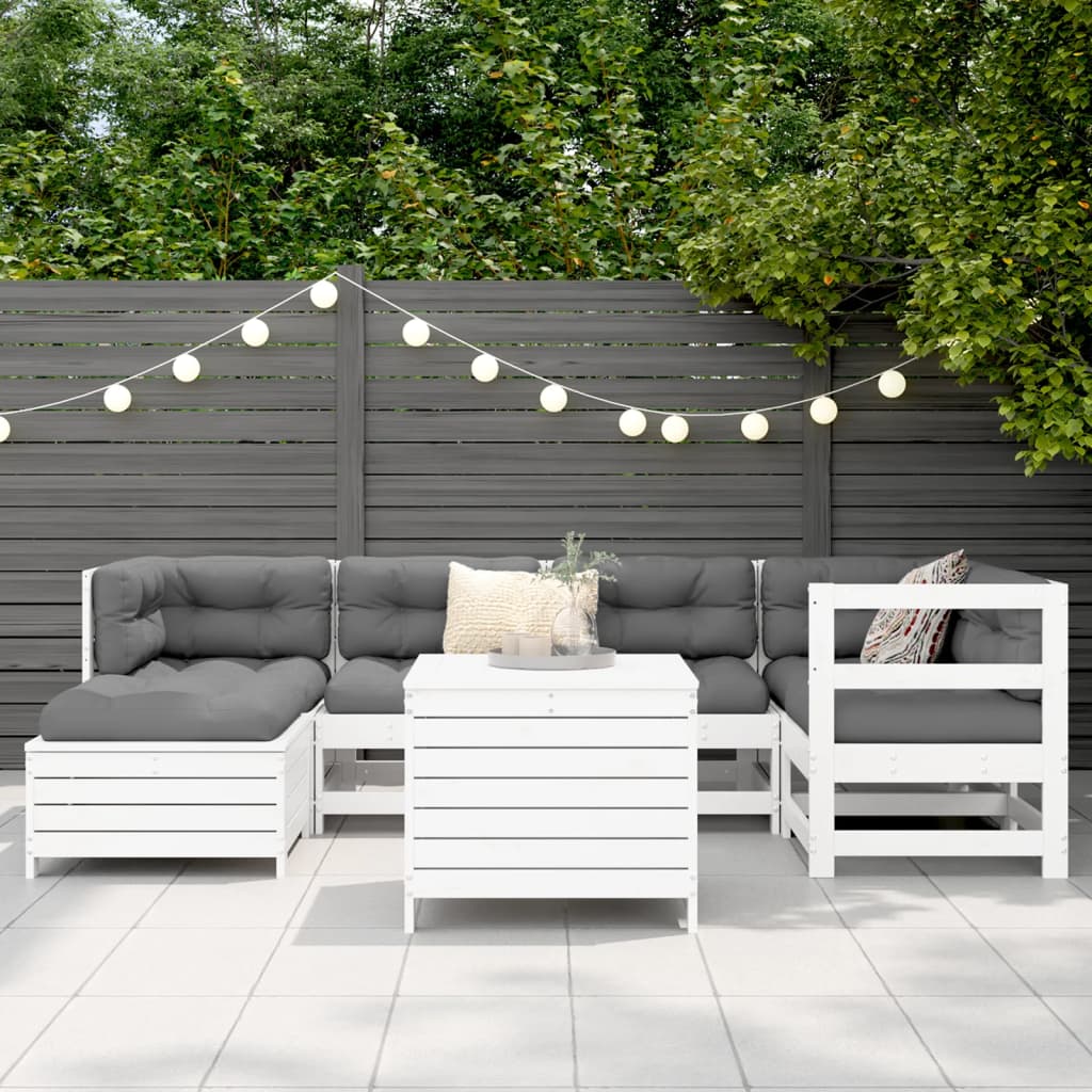 7-delige Loungeset massief grenenhout wit is nu te koop bij PeponiXL, paradijselijk wonen!
